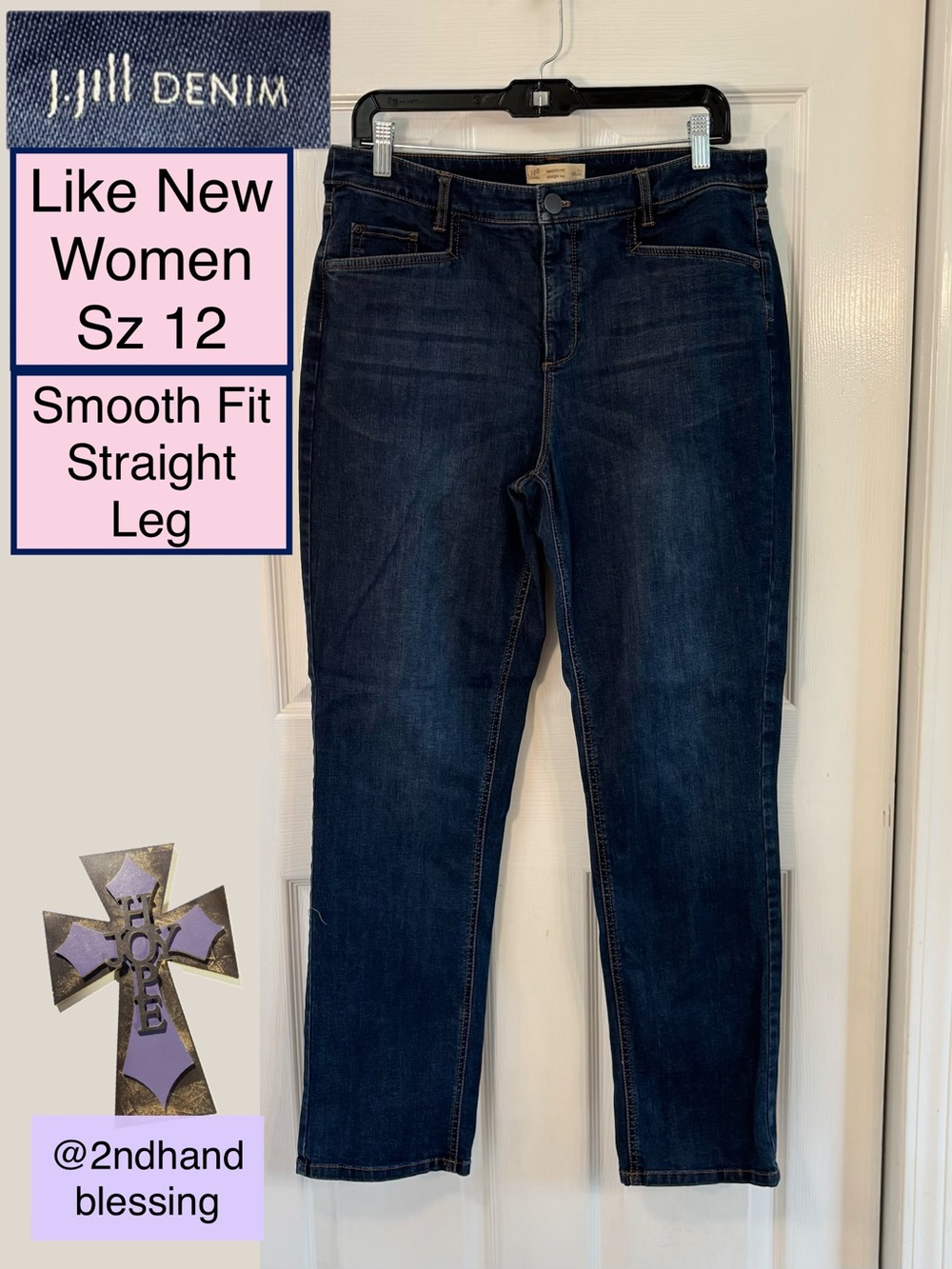 Like New J. Jill Smooth Fit Straight Leg Jeans Women Sz 12, Dark Blue Wash
